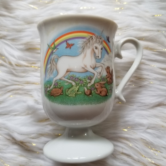 vintage unicorn and rainbows coffee mug